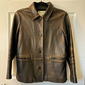 Vintage Eddie Bauer Women's Brown Lambskin Leather Jacket - Petite Small